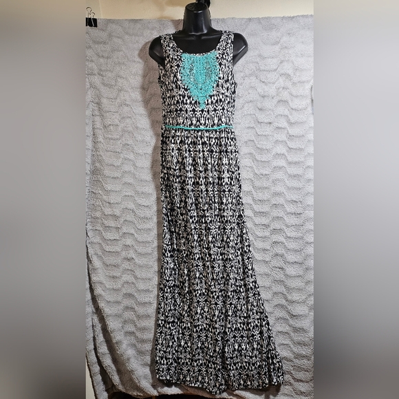 THML Turquoise Embroidered Tank Maxi Dress Boho Large - Picture 3 of 10